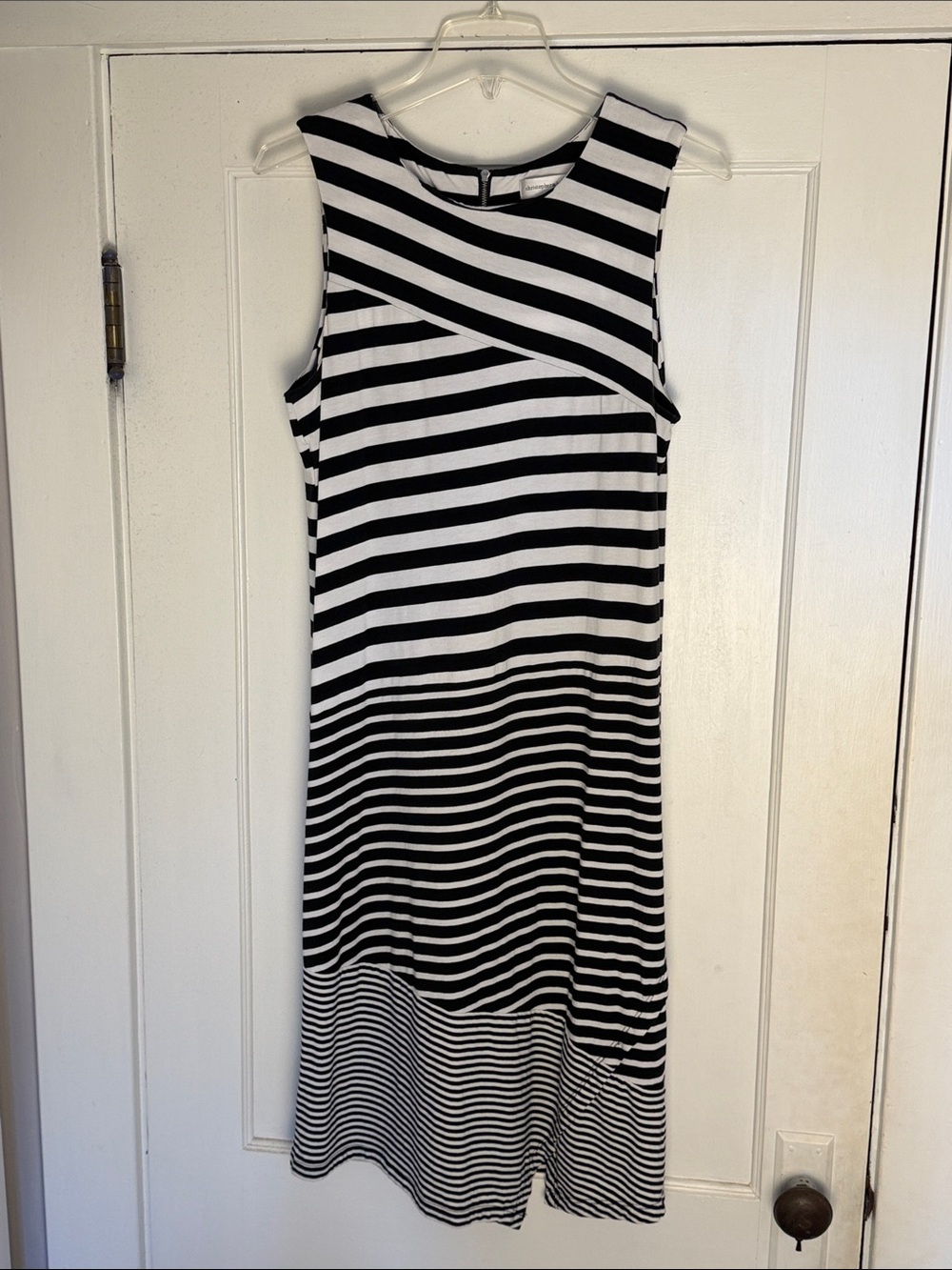 Christopher Banks-Sleeveless Black and White Striped Shift Dress